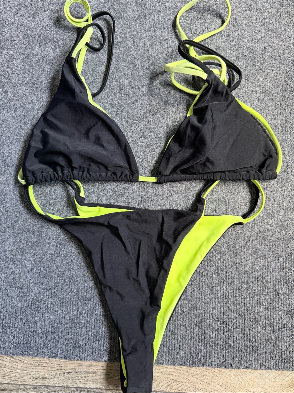 Black and Neon Green Reversible Two-Piece Triangle Bikini - Women Swim